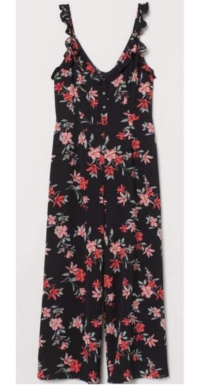 Divided H&M floral tank ruffle strap crop jumper jumpsuit button front boho 4